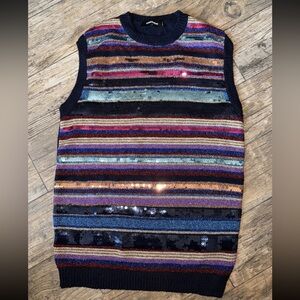 DSQUARED2 Navy Multicolor Striped Knit Top